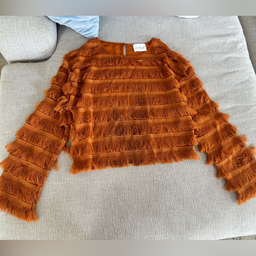 Chic Orange Fringe Blouse